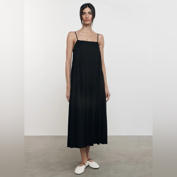 Enza Costa Dresses & Skirts - Enza Costa Cool Cotton Strappy Tiered Dress in Black